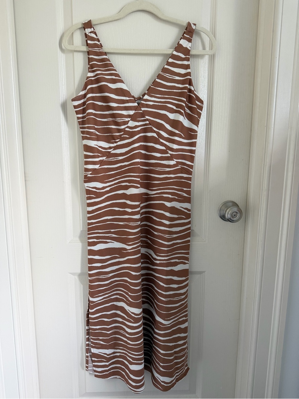 A New Day Brown Zebra Print Midi Slip Dress